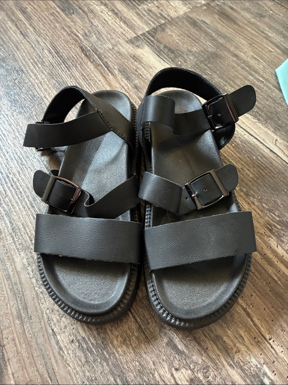 Black Strappy Buckle Sandals